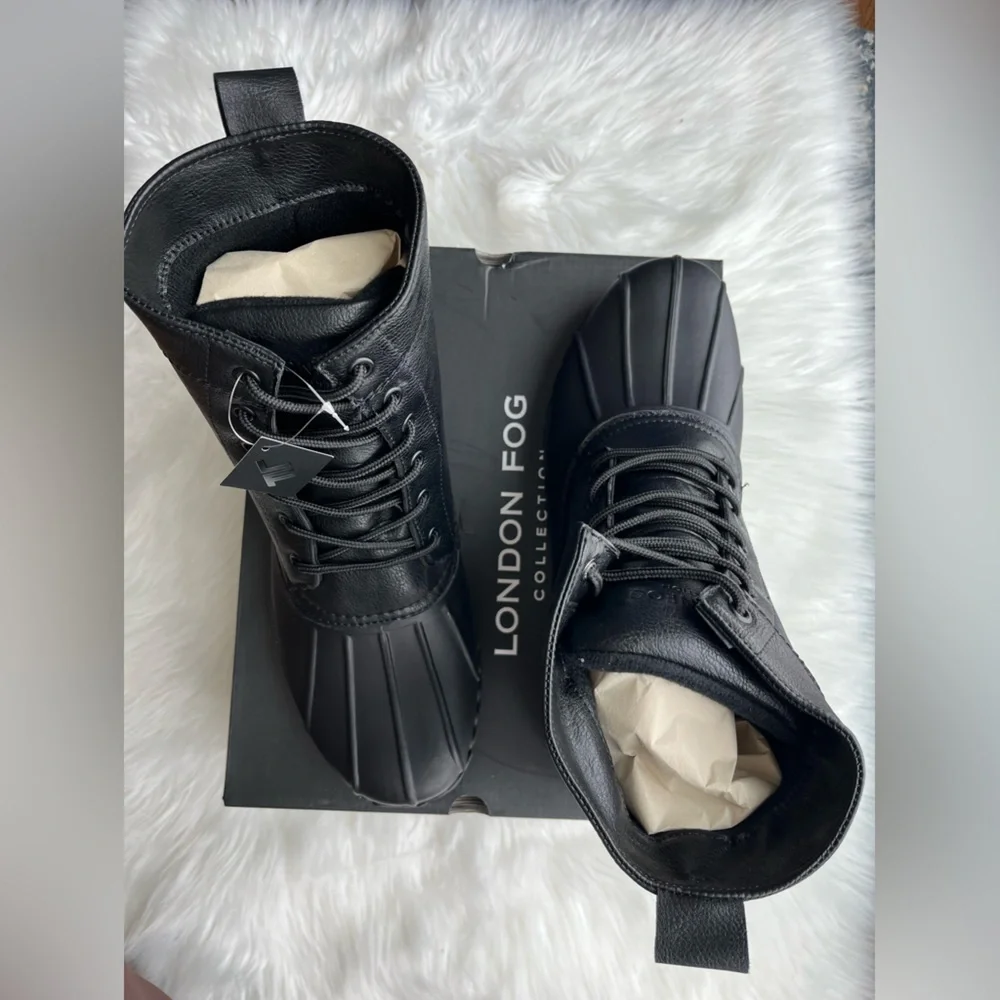 🆕 London Fog Collection Men's Seth Duck Boots Black Waterproof Lace-Up Size 13